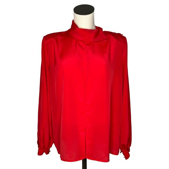 80’s VTG Tess Paris/Milano red high neck blouse Size 12 - Picture 1 of 6